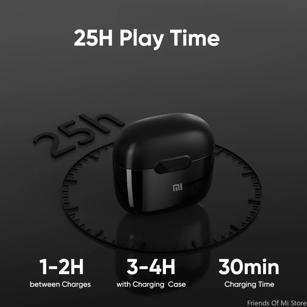 Xiaomi Wireless Bluetooth In-Ear Earbuds with 25 Hours Playtime Charging Case TWS Technology Built-In Noise Cancellation Mic