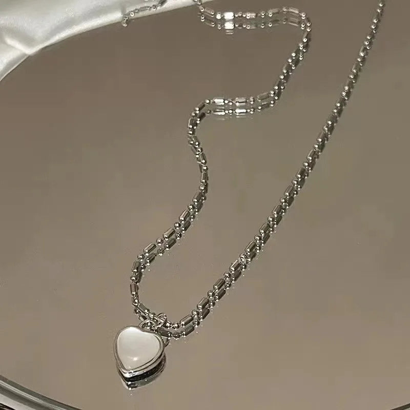 New Double Layer Necklace for Women Imitation Pearl Crystal Heart Pendant Chokers Necklaces Girls Gift Bohemia Cheap Jewelry