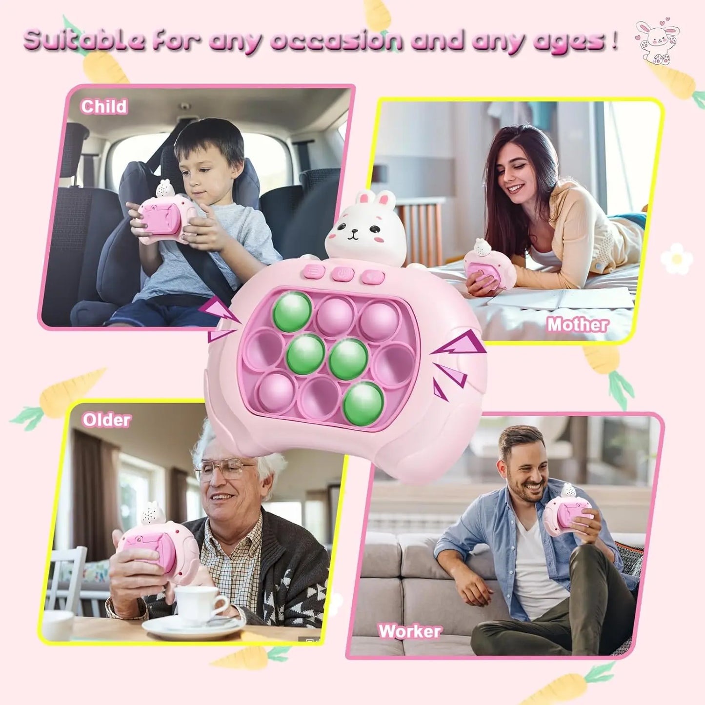 Electronic Quick Push Bubble Game Handle Toys Pop up Light Fidget Fun Puzzle Anti-Stress Game Machine Toy Gifts for Kids Adults