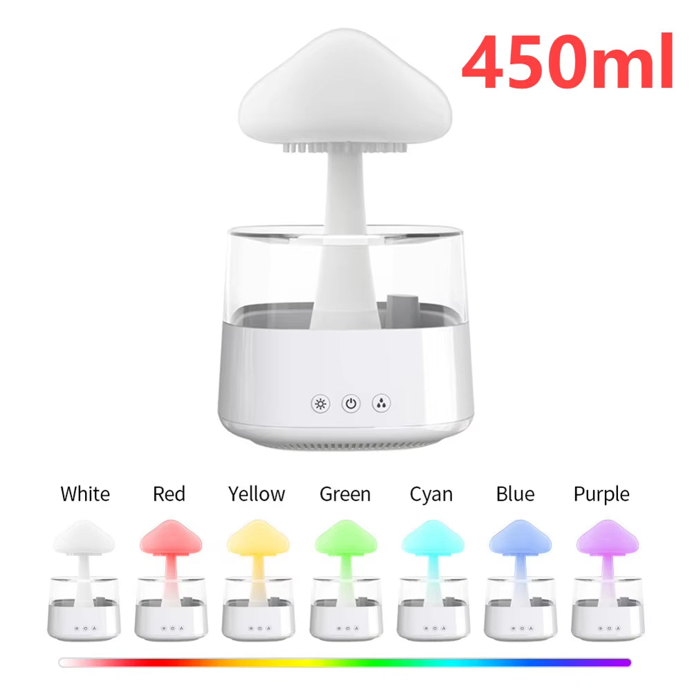 300Ml/450Ml Mushroom Air Humidifier Aroma Diffuser Rain Cloud Humidifier Relax Water Drops Sounds with 7 Colors LED Night Light