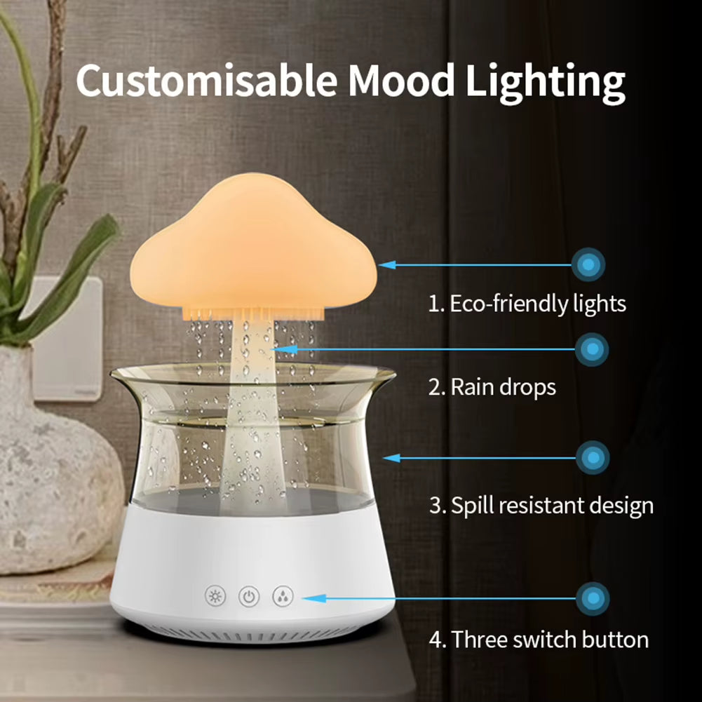 300Ml/450Ml Mushroom Air Humidifier Aroma Diffuser Rain Cloud Humidifier Relax Water Drops Sounds with 7 Colors LED Night Light