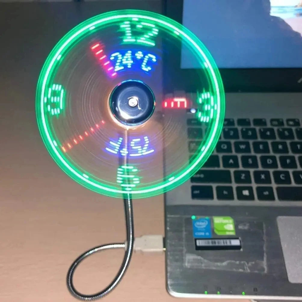 USB Clock Fan with Real Time Clock & Temperature Display Function Christmas Gift Night Light USB Gadgets for Laptop PC