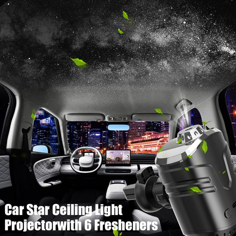 Starry Sky Car Projector with Air Freshener, 6 Fragrance Options, Auto On/Off Vent Clip Decorative Light with Diffuser, USB Charging LED Car Accessory, 5V, Rechargeable Lithium Polymer Battery, for Motor Vehicles Automotive