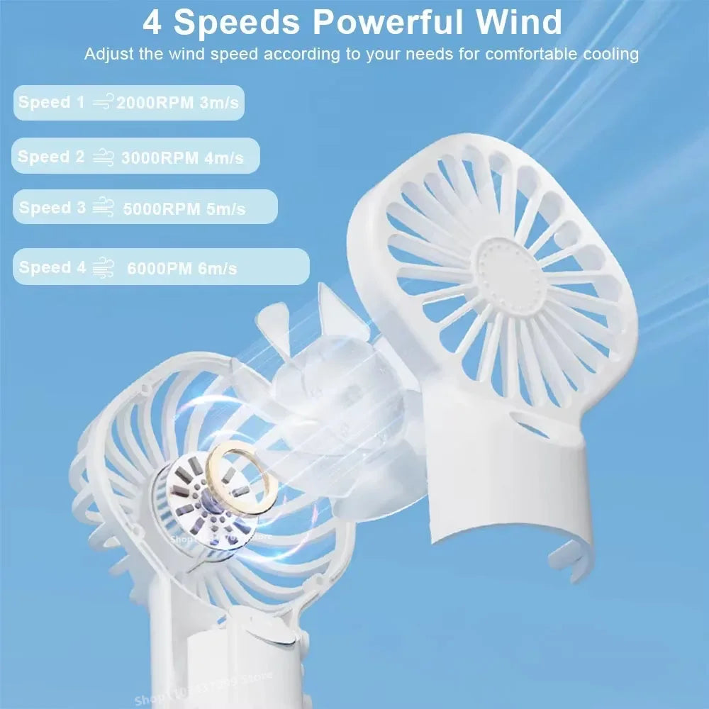 Portable Handheld Spray Fan Mini Humidifier Fan 4 Speeds Powerful Wind USB Rechargeable Water Spray Mist Fan Outdoor Small Fan