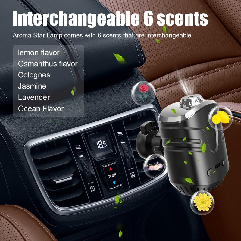 Starry Sky Car Projector with Air Freshener, 6 Fragrance Options, Auto On/Off Vent Clip Decorative Light with Diffuser, USB Charging LED Car Accessory, 5V, Rechargeable Lithium Polymer Battery, for Motor Vehicles Automotive