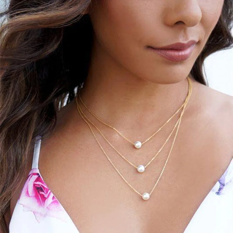 New Double Layer Necklace for Women Imitation Pearl Crystal Heart Pendant Chokers Necklaces Girls Gift Bohemia Cheap Jewelry
