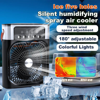 Portable Air Cooler Electric Humidifier Fan Air Supply Three Wind Speeds Rapid Cooling Five-Hole Humidifying Spray Fan with Ice
