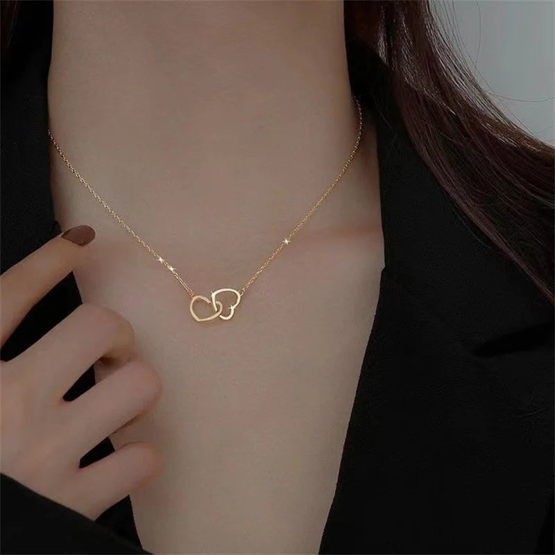 New Double Layer Necklace for Women Imitation Pearl Crystal Heart Pendant Chokers Necklaces Girls Gift Bohemia Cheap Jewelry