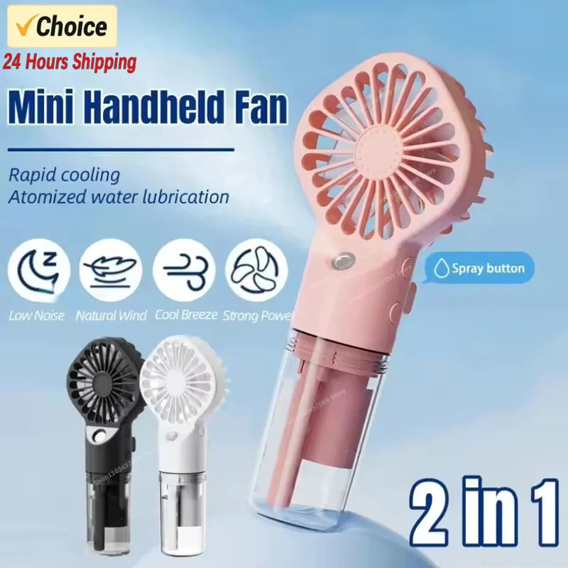 Portable Handheld Spray Fan Mini Humidifier Fan 4 Speeds Powerful Wind USB Rechargeable Water Spray Mist Fan Outdoor Small Fan