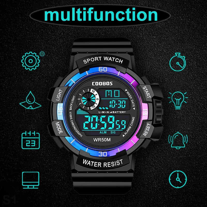 Fashion Sport LED Electronic Watches for Men Luxury Waterproof Luminous Military Watch Man Multifunction Colorful Digital Clock