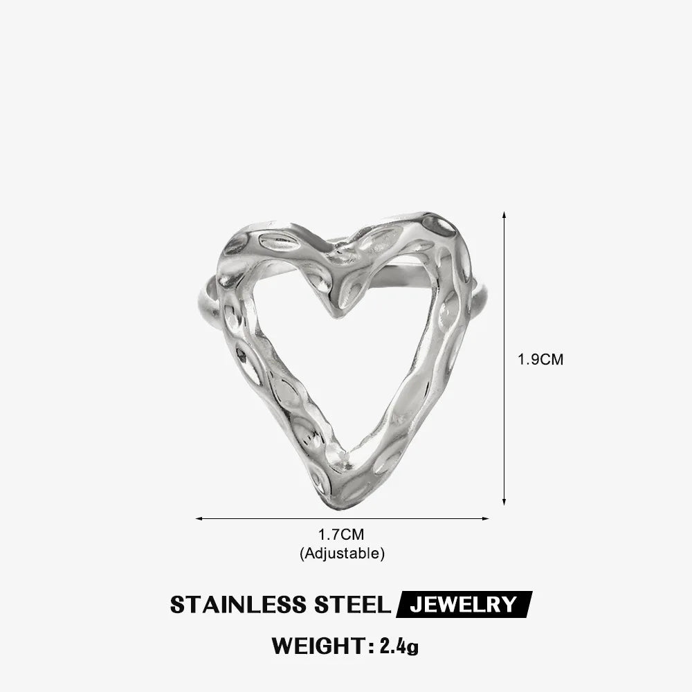 Gold Color Stainless Steel Heart Ring Women Metal Finger Hollow Ring Waterproof Jewelry Girlfriend Gift Bijoux Femme Anillos