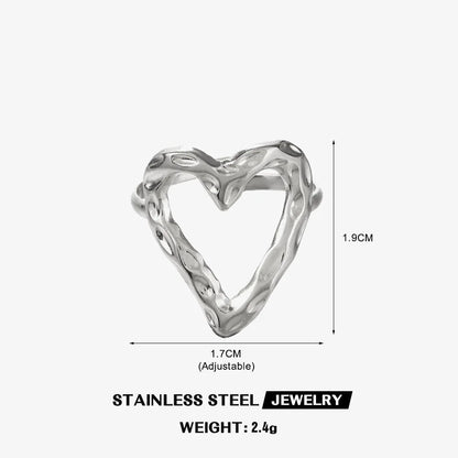 Gold Color Stainless Steel Heart Ring Women Metal Finger Hollow Ring Waterproof Jewelry Girlfriend Gift Bijoux Femme Anillos