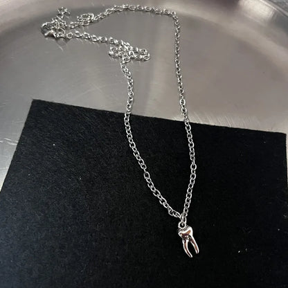 Y2K Flail Fire Heart Teeth Pendant Necklace for Women Men Charm Necklace Grunge Punk Fashion Jewelry ﻿
