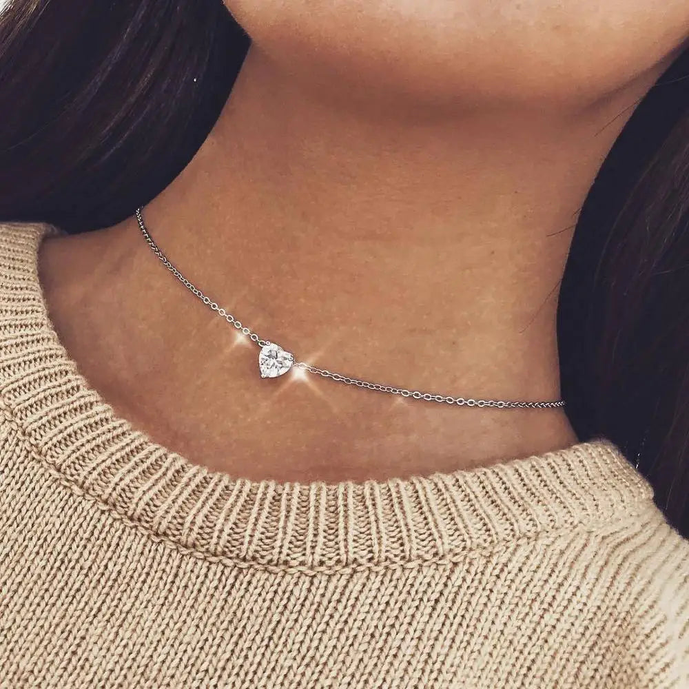 New Double Layer Necklace for Women Imitation Pearl Crystal Heart Pendant Chokers Necklaces Girls Gift Bohemia Cheap Jewelry