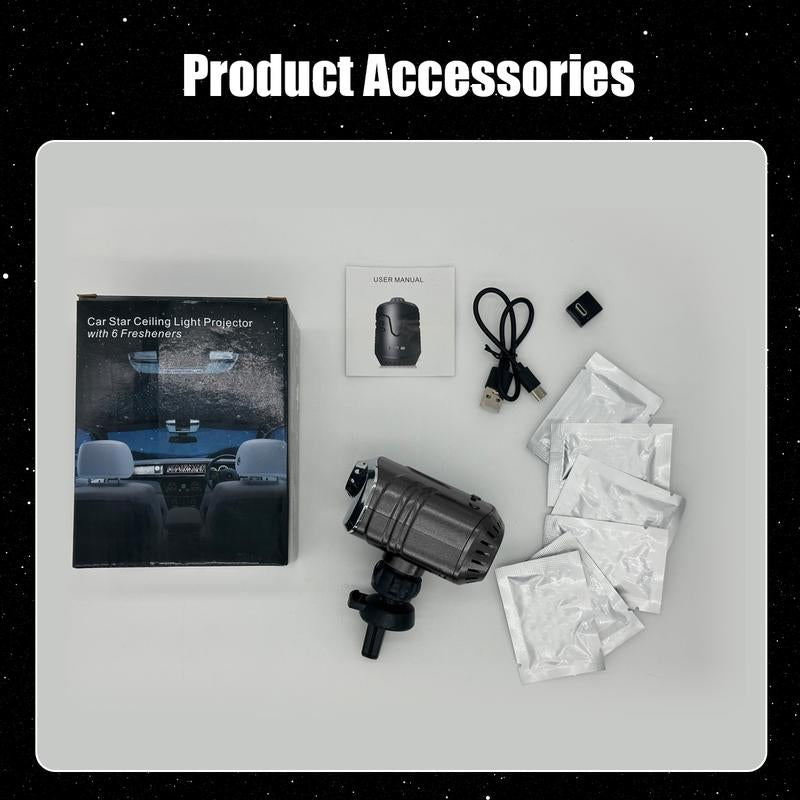 Starry Sky Car Projector with Air Freshener, 6 Fragrance Options, Auto On/Off Vent Clip Decorative Light with Diffuser, USB Charging LED Car Accessory, 5V, Rechargeable Lithium Polymer Battery, for Motor Vehicles Automotive