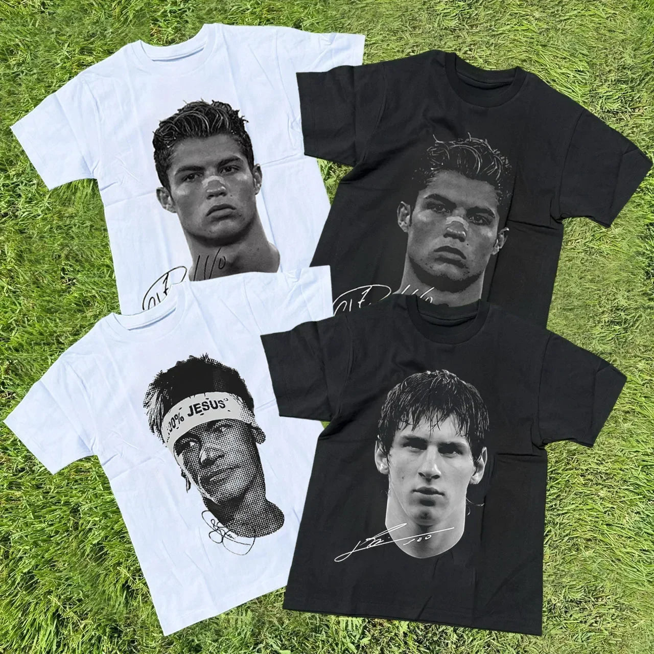 Cristiano Ronaldo Neymar Lionel Messi Football Superstar Portrait Printed Tee Men Women Loose Casual Short Sleeve Tshirt