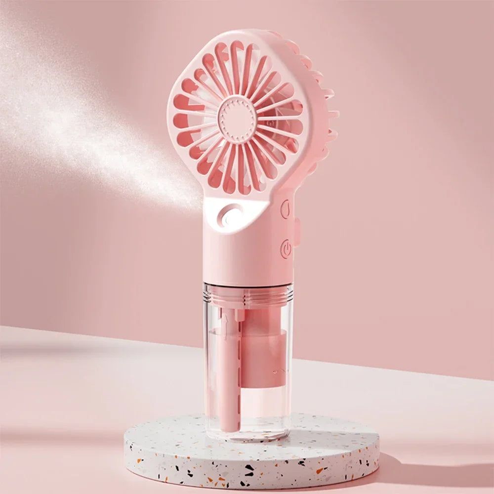 Portable Handheld Spray Fan Mini Humidifier Fan 4 Speeds Powerful Wind USB Rechargeable Water Spray Mist Fan Outdoor Small Fan