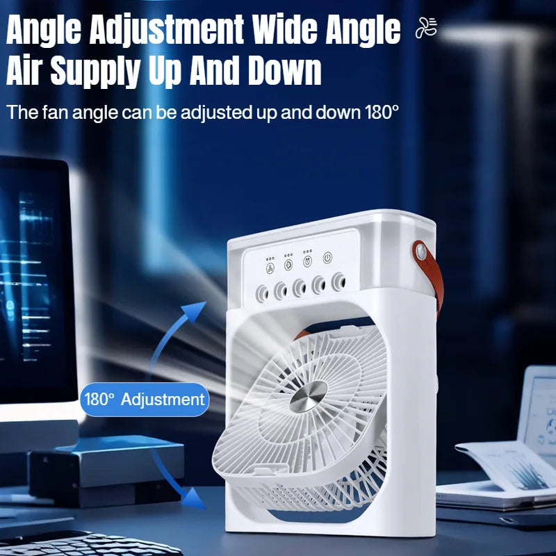 Portable Air Cooler Electric Humidifier Fan Air Supply Three Wind Speeds Rapid Cooling Five-Hole Humidifying Spray Fan with Ice