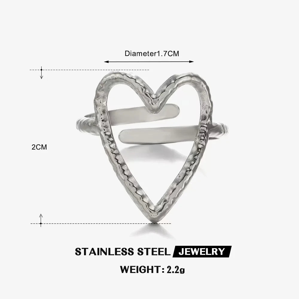 Gold Color Stainless Steel Heart Ring Women Metal Finger Hollow Ring Waterproof Jewelry Girlfriend Gift Bijoux Femme Anillos
