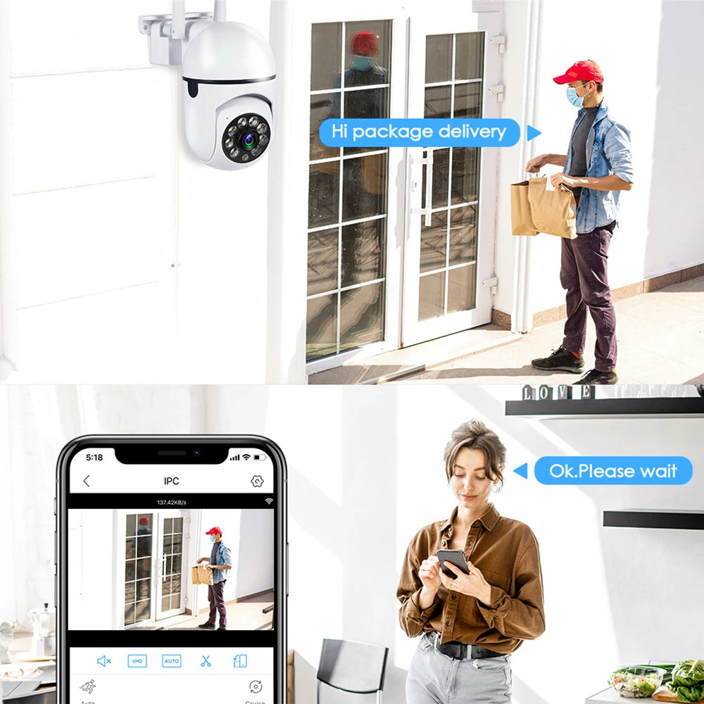 8MP Wifi IP Outdoor Wireless Security Surveillance PTZ Camera 4X Zoom Cameras AI Human Tracking Two-Way Audio HD Night Color Cam