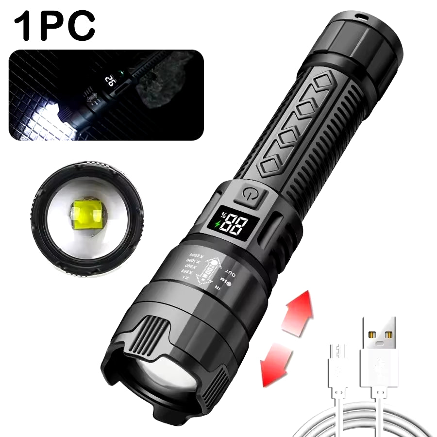 1600000 LM Super Bright Flashlight USB Rechargeable LED Long Range Tactical Torch Outdoor Waterproof Camping Fishing Lantern