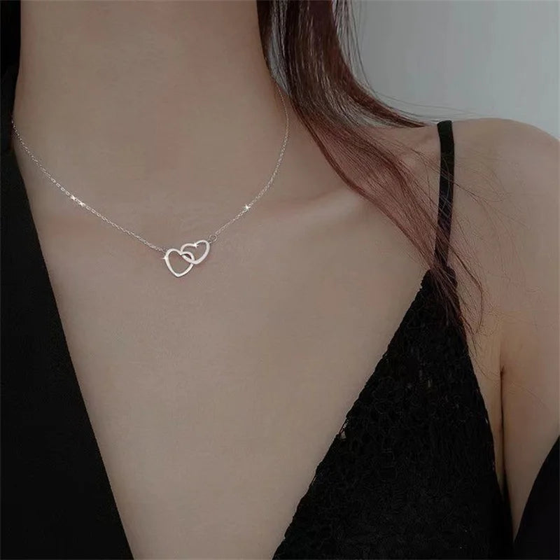 New Double Layer Necklace for Women Imitation Pearl Crystal Heart Pendant Chokers Necklaces Girls Gift Bohemia Cheap Jewelry