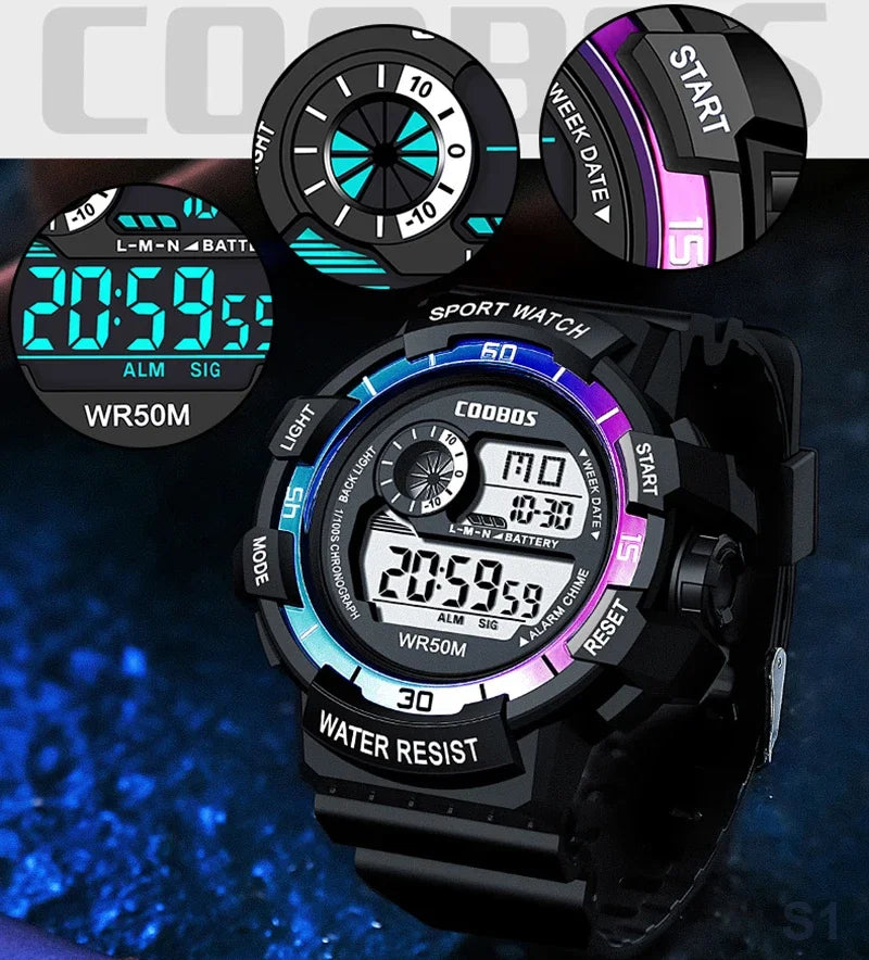Fashion Sport LED Electronic Watches for Men Luxury Waterproof Luminous Military Watch Man Multifunction Colorful Digital Clock