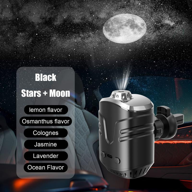 Starry Sky Car Projector with Air Freshener, 6 Fragrance Options, Auto On/Off Vent Clip Decorative Light with Diffuser, USB Charging LED Car Accessory, 5V, Rechargeable Lithium Polymer Battery, for Motor Vehicles Automotive