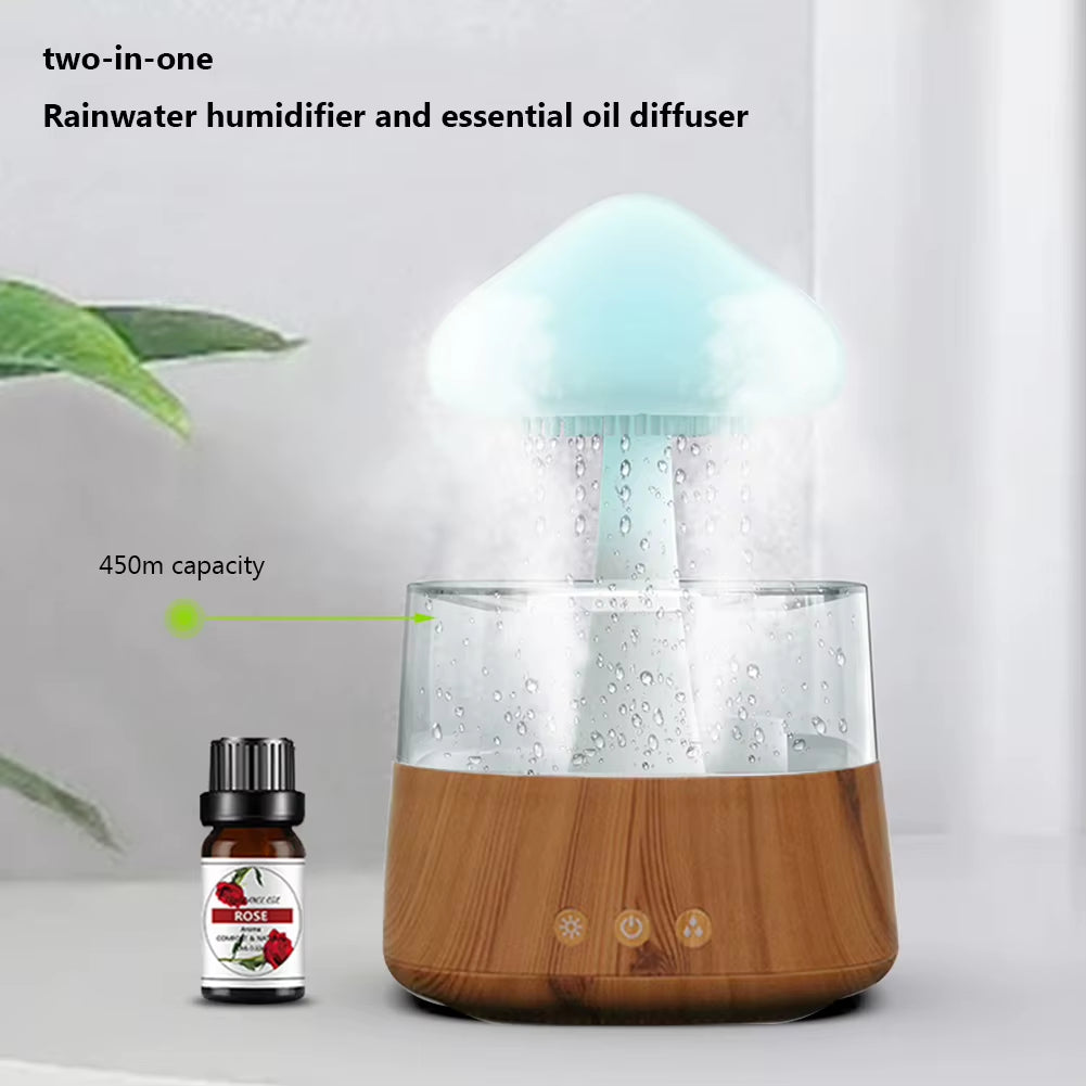 300Ml/450Ml Mushroom Air Humidifier Aroma Diffuser Rain Cloud Humidifier Relax Water Drops Sounds with 7 Colors LED Night Light