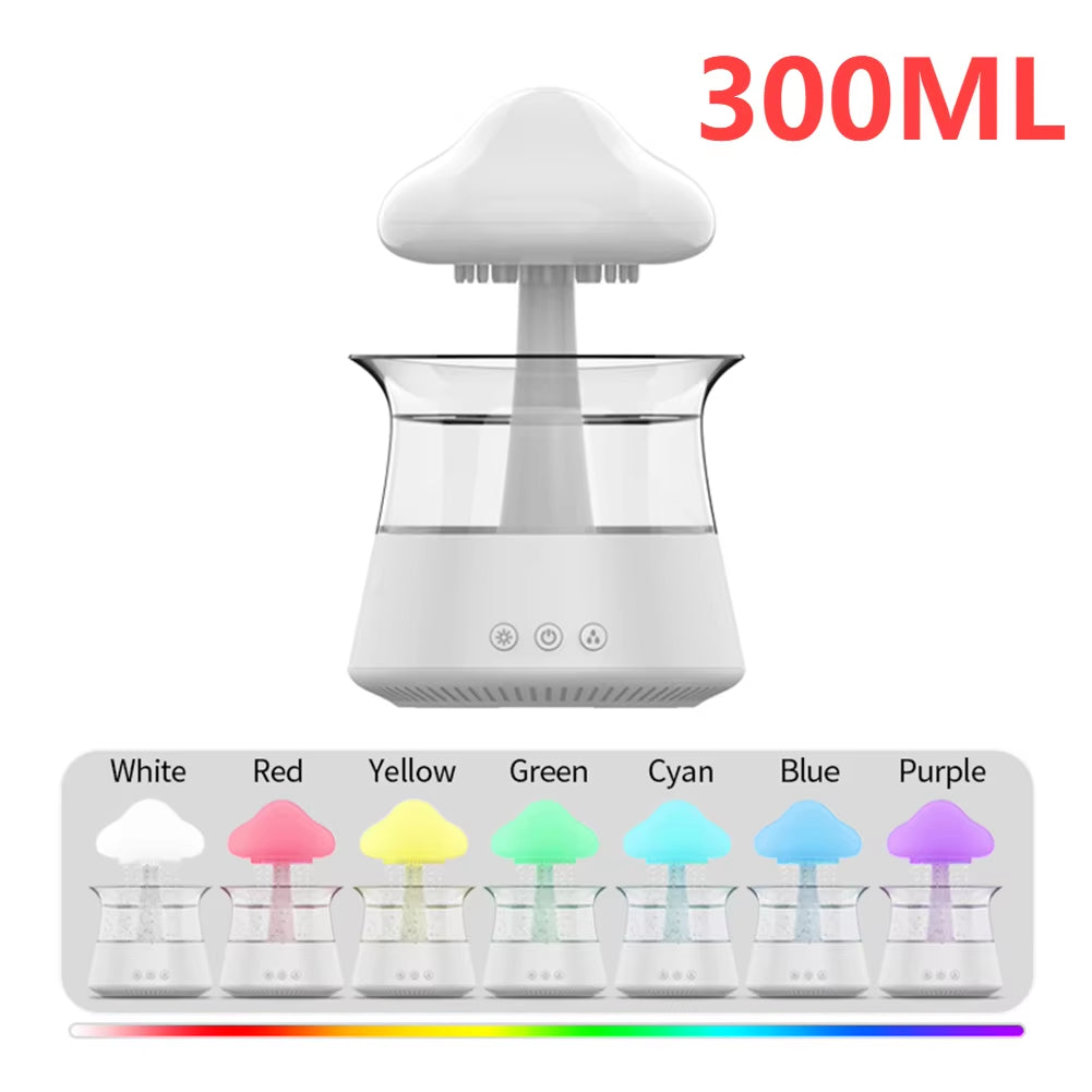 300Ml/450Ml Mushroom Air Humidifier Aroma Diffuser Rain Cloud Humidifier Relax Water Drops Sounds with 7 Colors LED Night Light