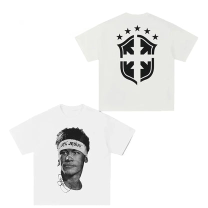 Cristiano Ronaldo Neymar Lionel Messi Football Superstar Portrait Printed Tee Men Women Loose Casual Short Sleeve Tshirt