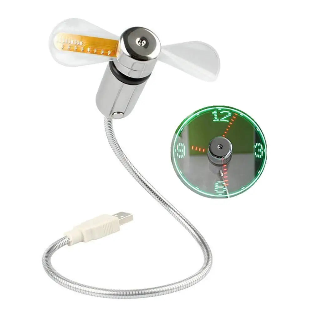 USB Clock Fan with Real Time Clock & Temperature Display Function Christmas Gift Night Light USB Gadgets for Laptop PC