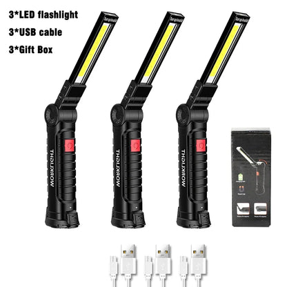 COB LED Folding Flashlight Portable Magnetic Work Light Lantern USB Rechargeable Emergency Repair Camping Torch Lamp with Hook