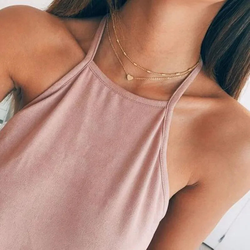 New Double Layer Necklace for Women Imitation Pearl Crystal Heart Pendant Chokers Necklaces Girls Gift Bohemia Cheap Jewelry