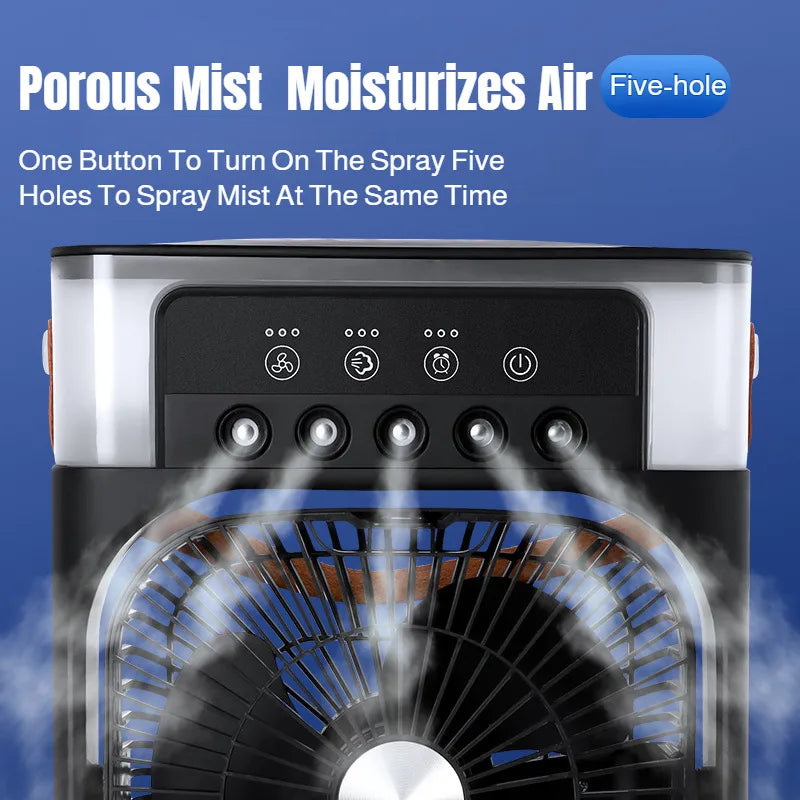 Portable Air Cooler Electric Humidifier Fan Air Supply Three Wind Speeds Rapid Cooling Five-Hole Humidifying Spray Fan with Ice