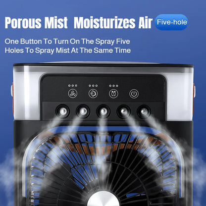 Portable Air Cooler Electric Humidifier Fan Air Supply Three Wind Speeds Rapid Cooling Five-Hole Humidifying Spray Fan with Ice