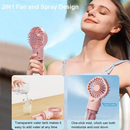 Portable Handheld Spray Fan Mini Humidifier Fan 4 Speeds Powerful Wind USB Rechargeable Water Spray Mist Fan Outdoor Small Fan