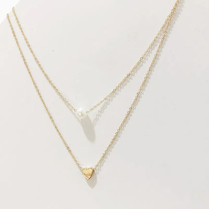 New Double Layer Necklace for Women Imitation Pearl Crystal Heart Pendant Chokers Necklaces Girls Gift Bohemia Cheap Jewelry